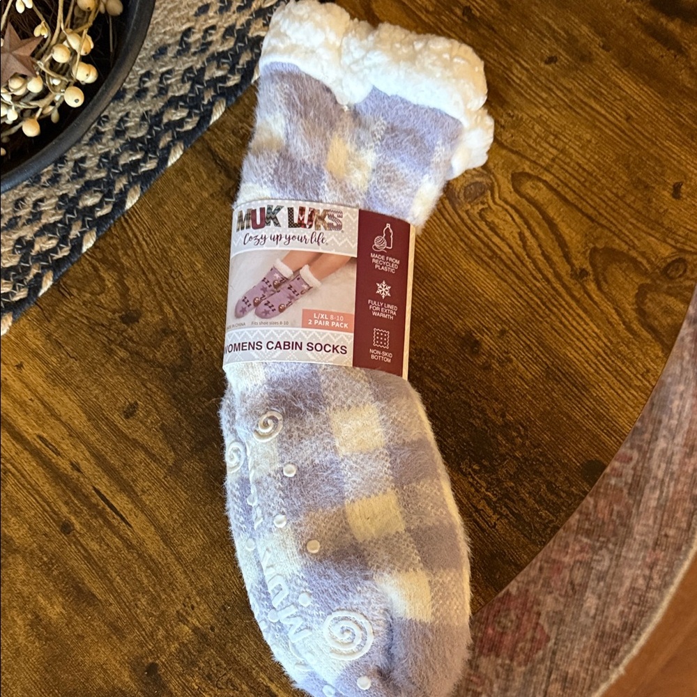 Muk Luks Women's Lavender Checkered Cabin Socks